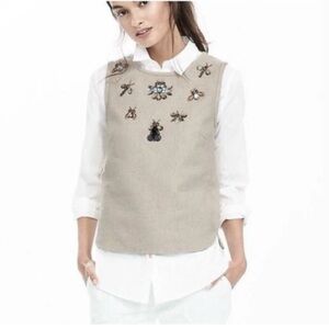 Banana Republic Jeweled Bugs Bee Dragonfly Embellished Linen Top